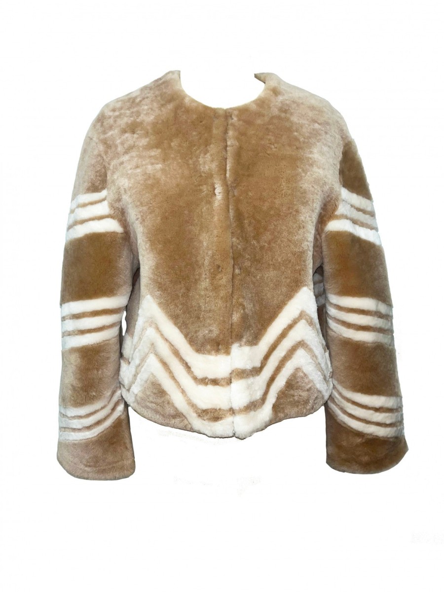 Clothing LINDA RICHARD | Zig-Zag Fur Jacket In Tan/Cream