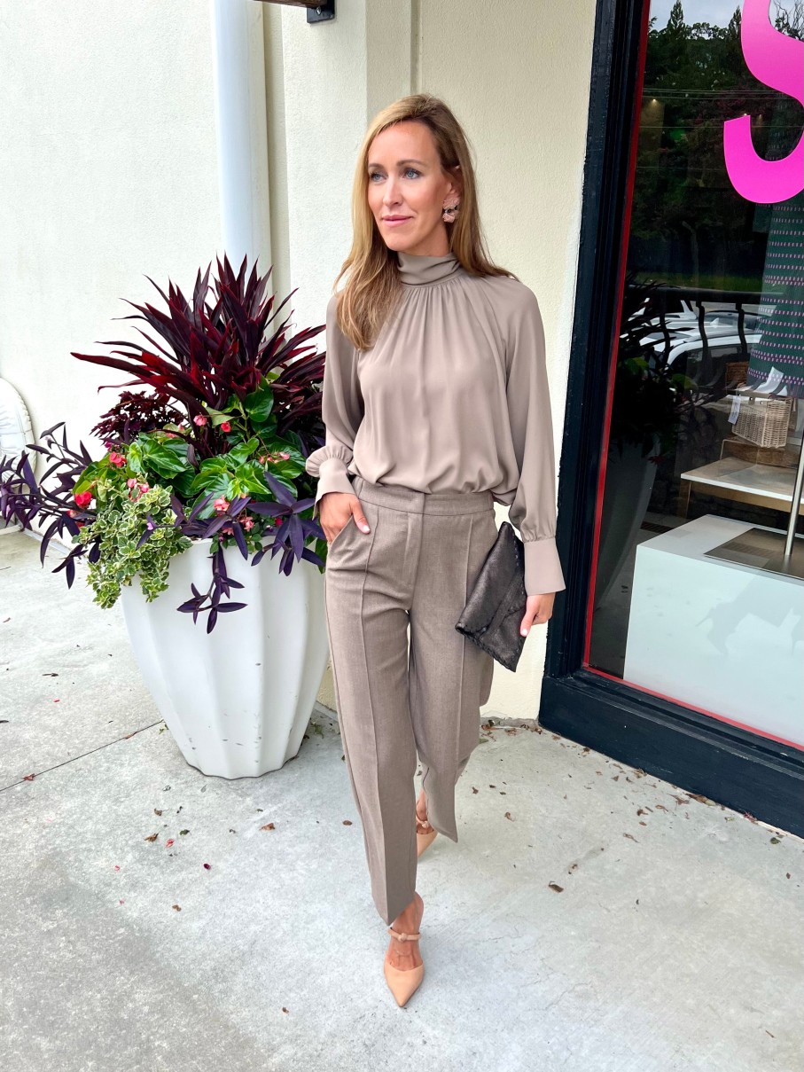 Clothing BEATRICE | Tie Neck Blouse In Taupe