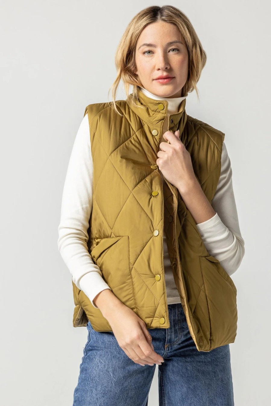 Clothing LILLA P | Reversible Snap Front Vest In Antique Gold