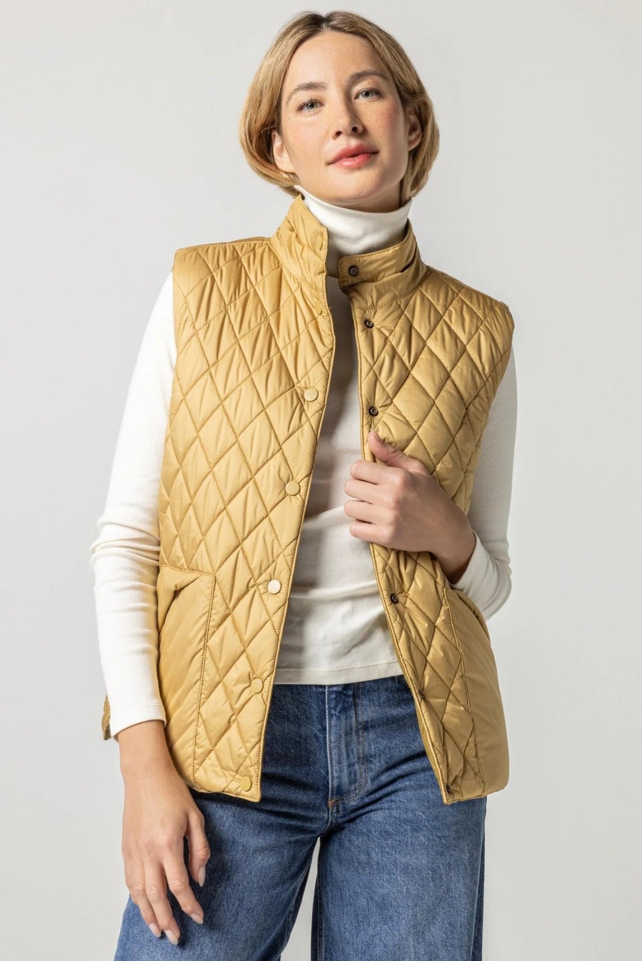 Clothing LILLA P | Reversible Snap Front Vest In Antique Gold