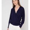 Clothing KINROSS CASHMERE | Surplice Sweater In Navy *Final Sale*