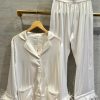 Clothing Plume | Feather Satin Pajamas In White