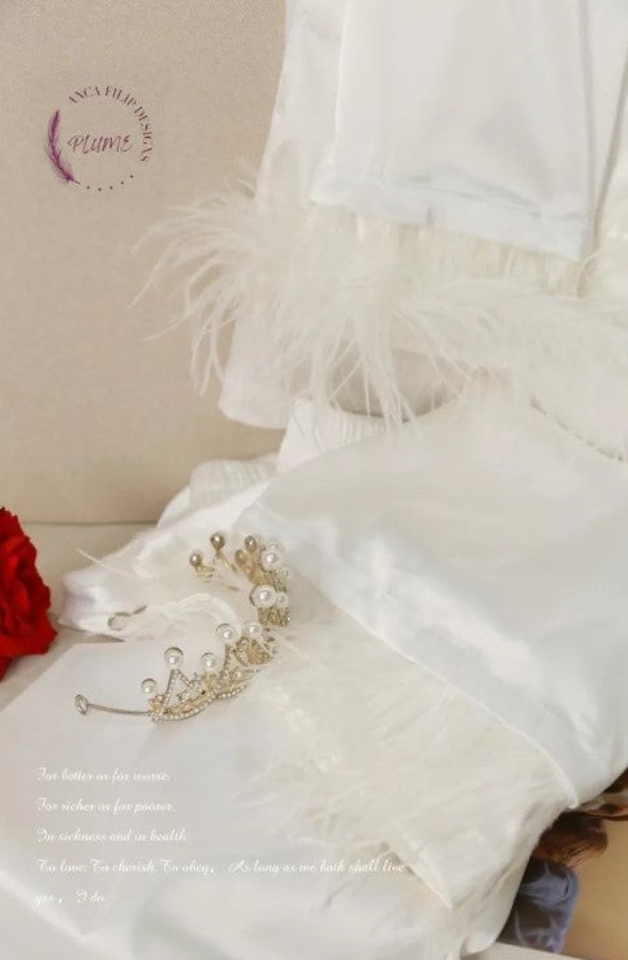 Clothing Plume | Feather Satin Pajamas In White