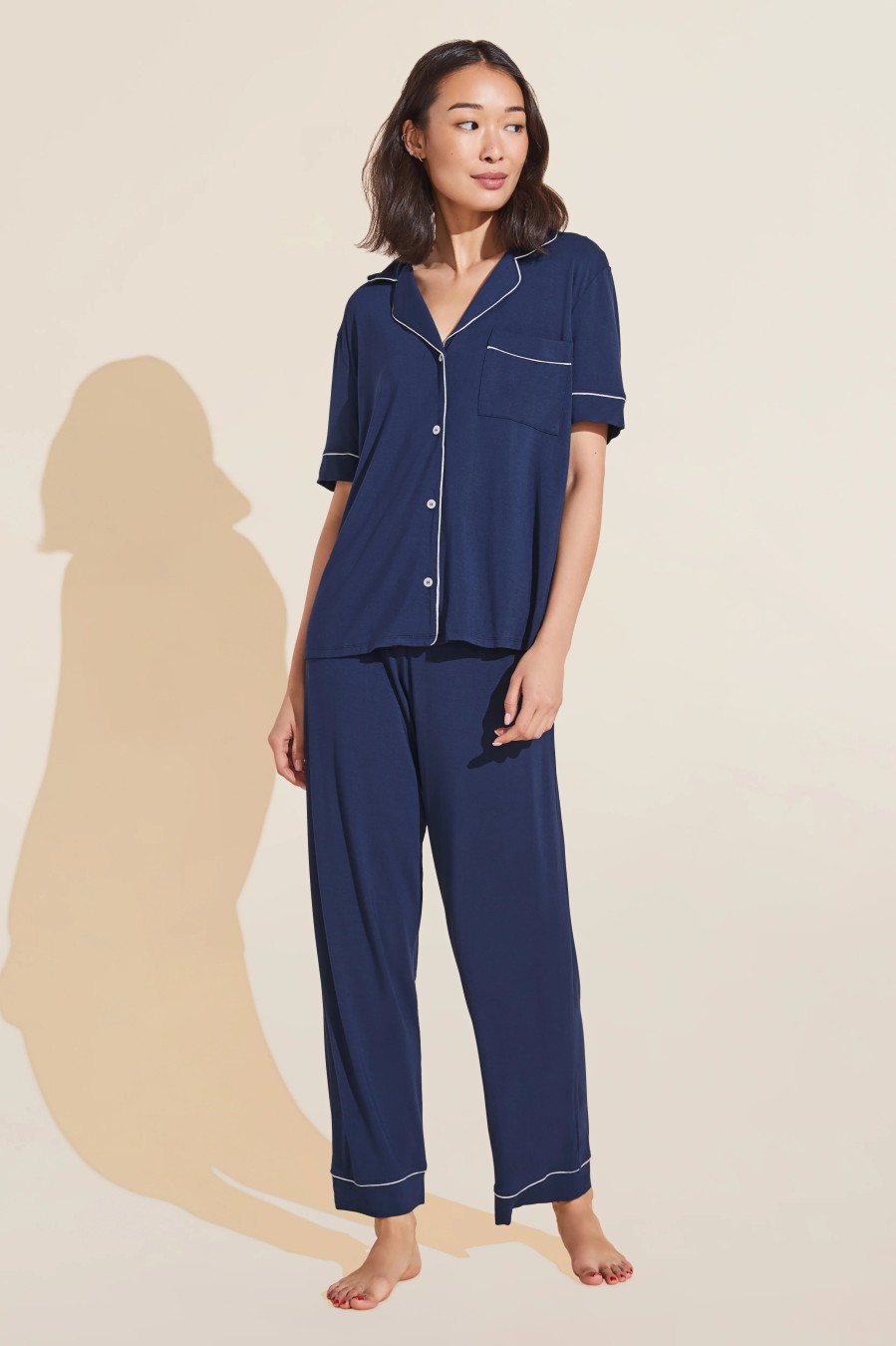 Clothing EBERJEY | Gisele Short Sleeve & Pant Pj Set In Navy/Ivory