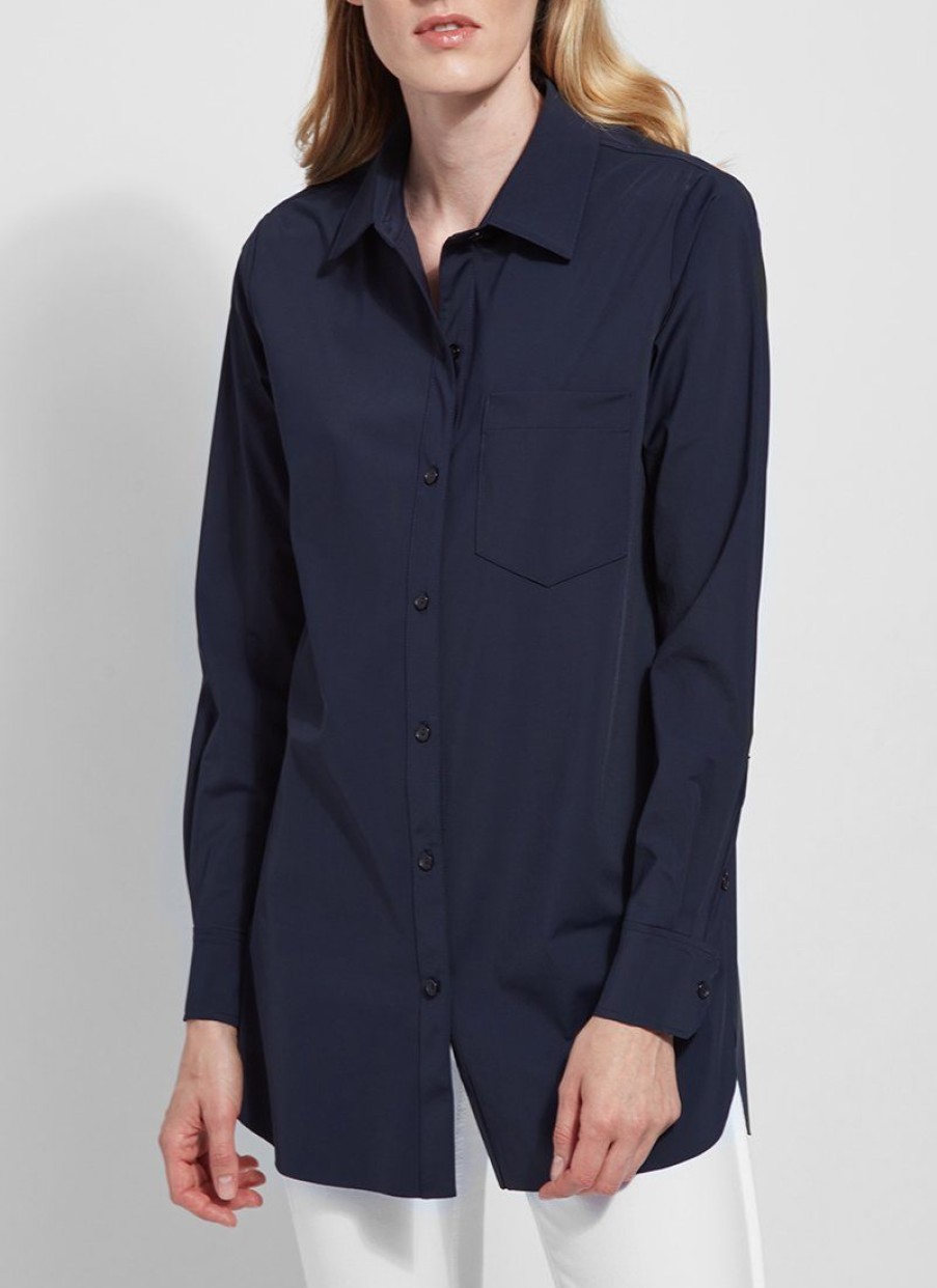 Clothing LYSSE | Schiffer Button Down Top In Navy