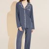 Clothing EBERJEY | Frida Whip Stitch Long Sleeve Pj Set In Night Shadow Blue/Ivory