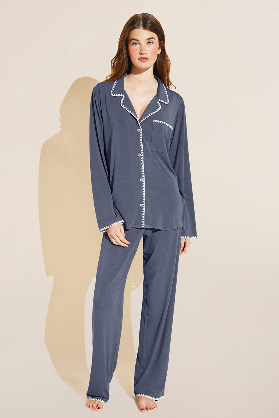 Gisele Long PJ Set in Navy/Ivory