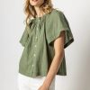 Clothing LILLA P | Flutter Sleeve Button Down Top In Olive *Final Sale*