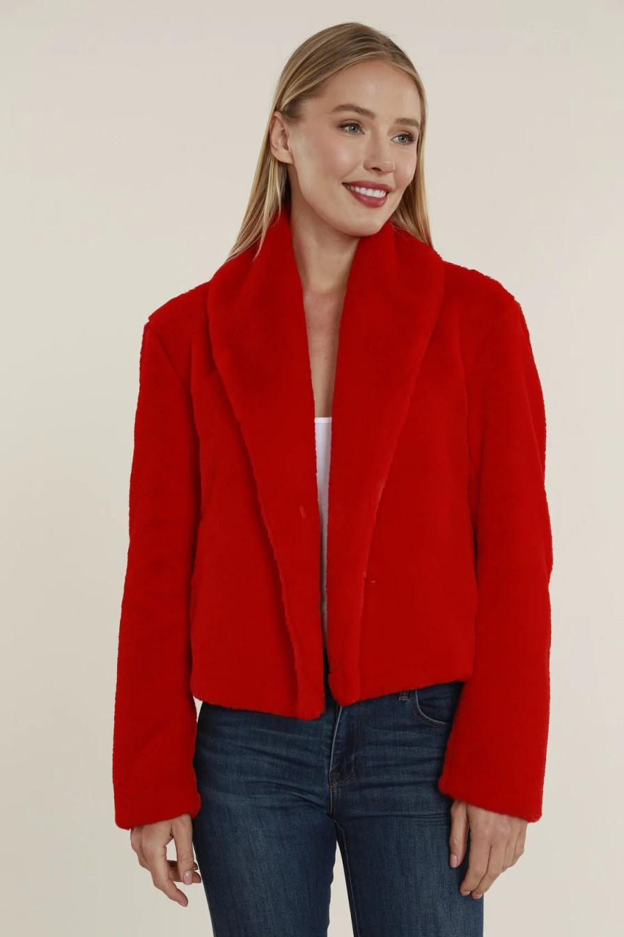 Clothing DOLCE CABO | Faux Fur Shawl Collar Jacket In Red