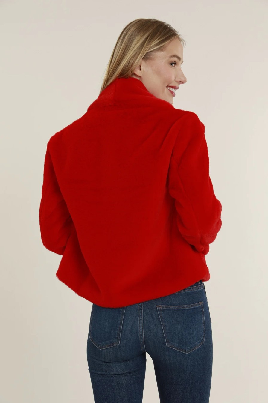 Clothing DOLCE CABO | Faux Fur Shawl Collar Jacket In Red