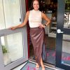 Clothing ALICE OLIVIA | Vegan Leather Slip Wrap Maxi Skirt In Toffee