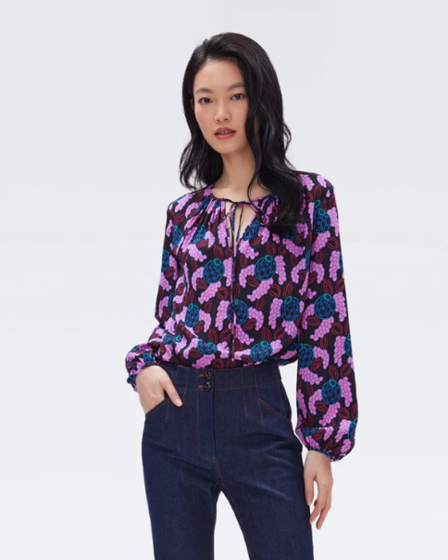 Clothing DIANE VON FURSTENBURG | Freddie Top In Huge Autumn Berries Pink