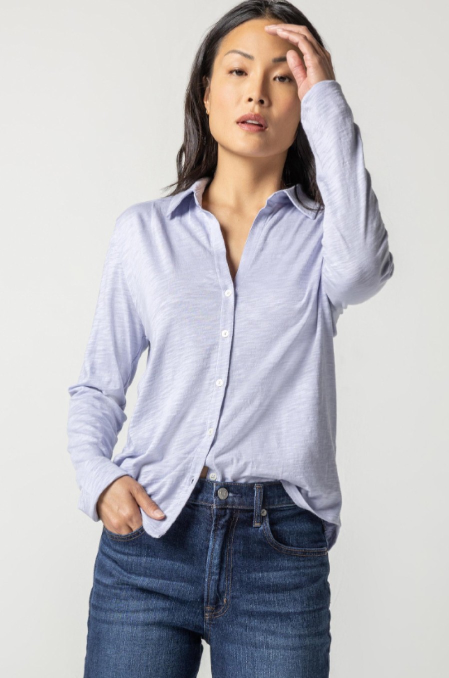 Clothing LILLA P | Long Sleeve Button Down Tee In Glacier