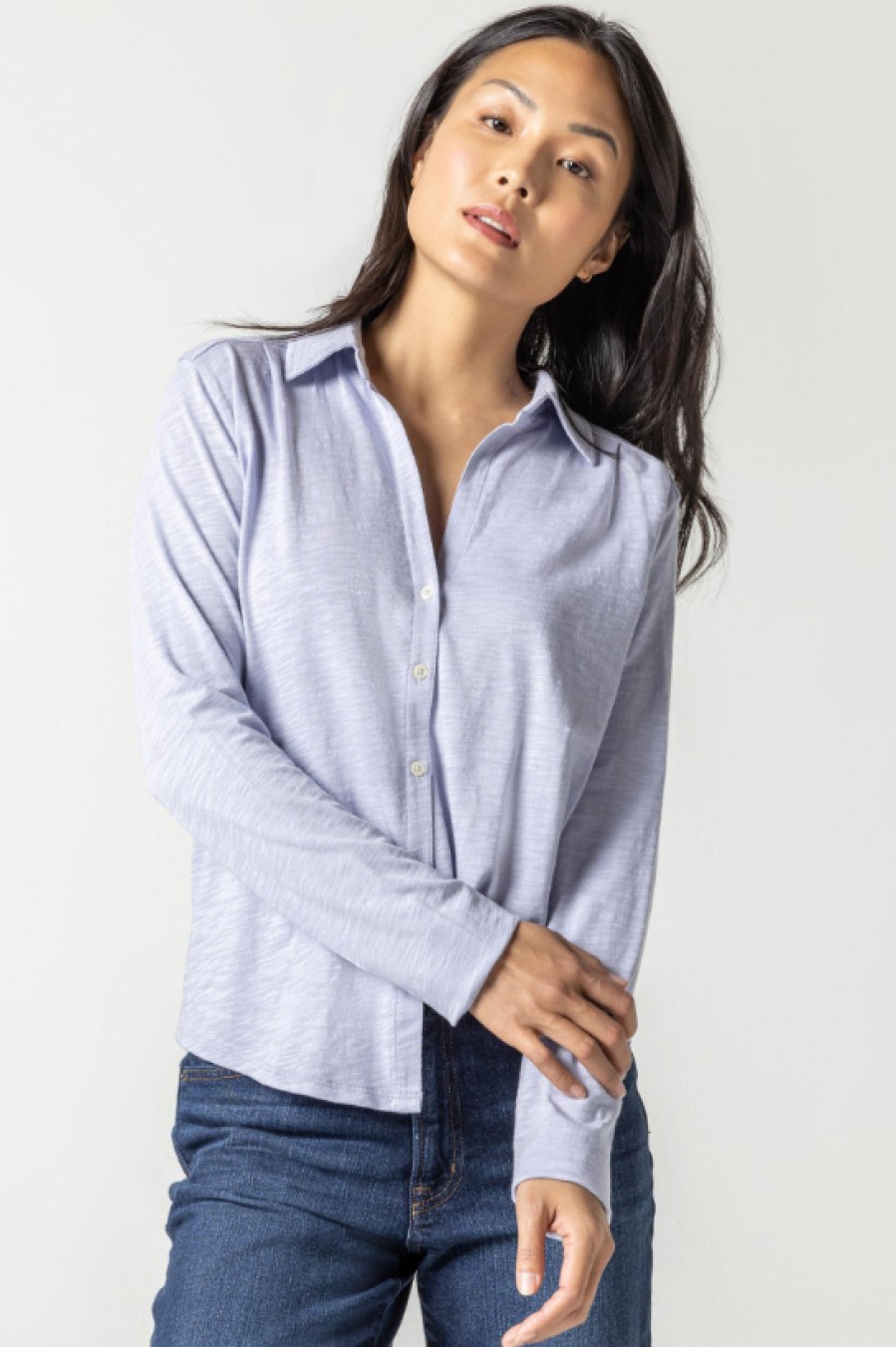 Clothing LILLA P | Long Sleeve Button Down Tee In Glacier