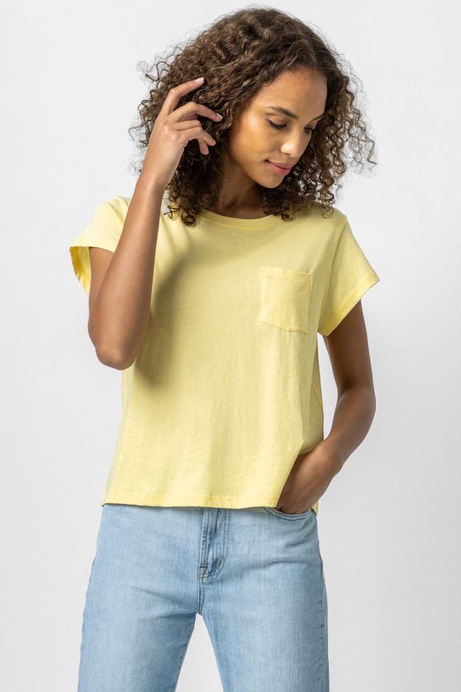 Clothing LILLA P | Boxy Pocket Crew Neck Tee In Buttercup *Final Sale*