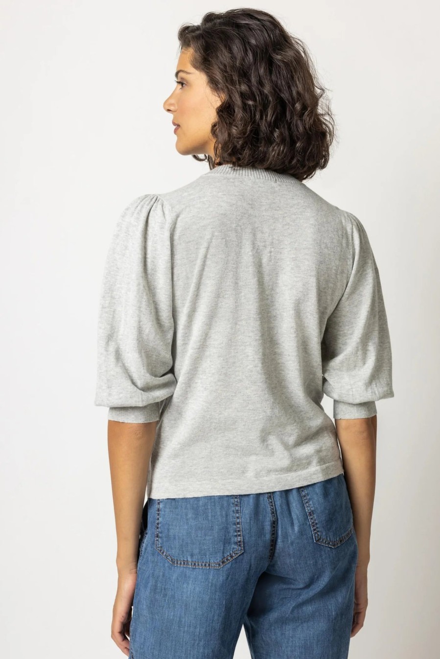 Clothing LILLA P | Puff Sleeve Crew Neck Sweater In Grey