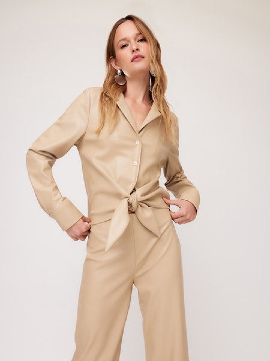 Clothing FIFTEEN TWENTY | Vegan Leather Tie Front Top In Beige