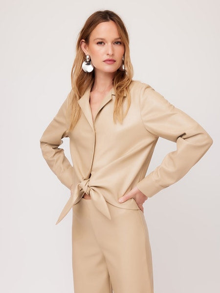 Clothing FIFTEEN TWENTY | Vegan Leather Tie Front Top In Beige