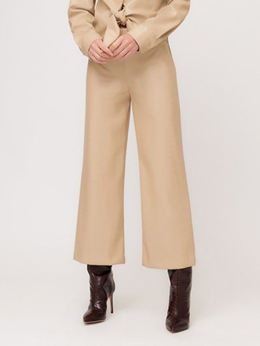 Clothing FIFTEEN TWENTY | Vegan Leather Cropped Wide Leg Pant In Beige