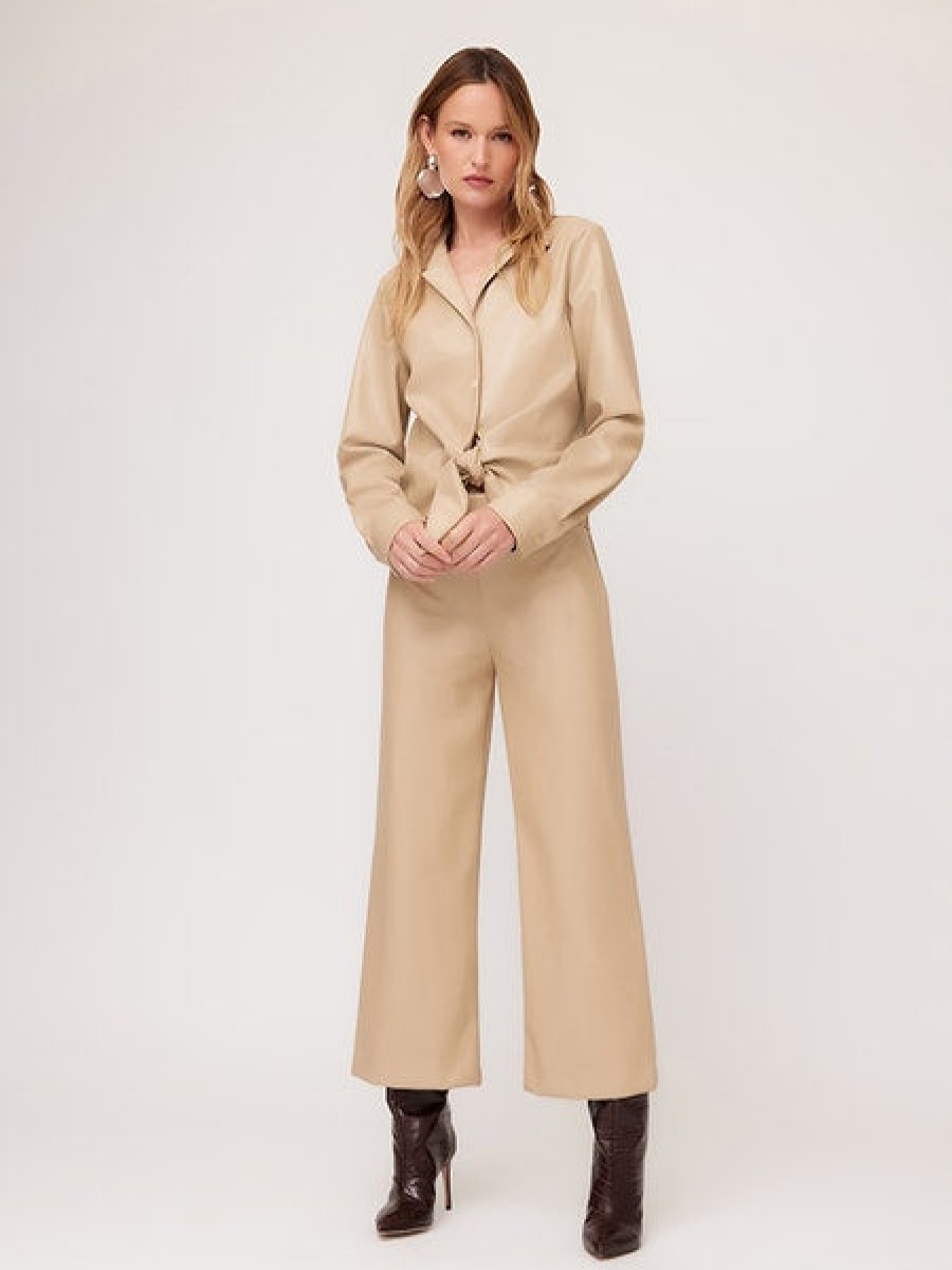 Clothing FIFTEEN TWENTY | Vegan Leather Cropped Wide Leg Pant In Beige