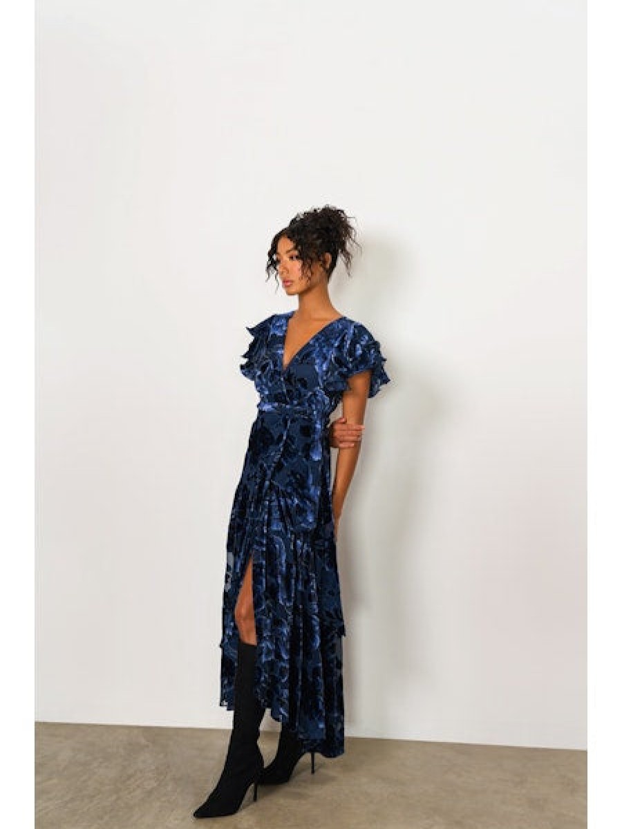 Clothing HUTCH | Zola Wrap Dress In Navy Velvet