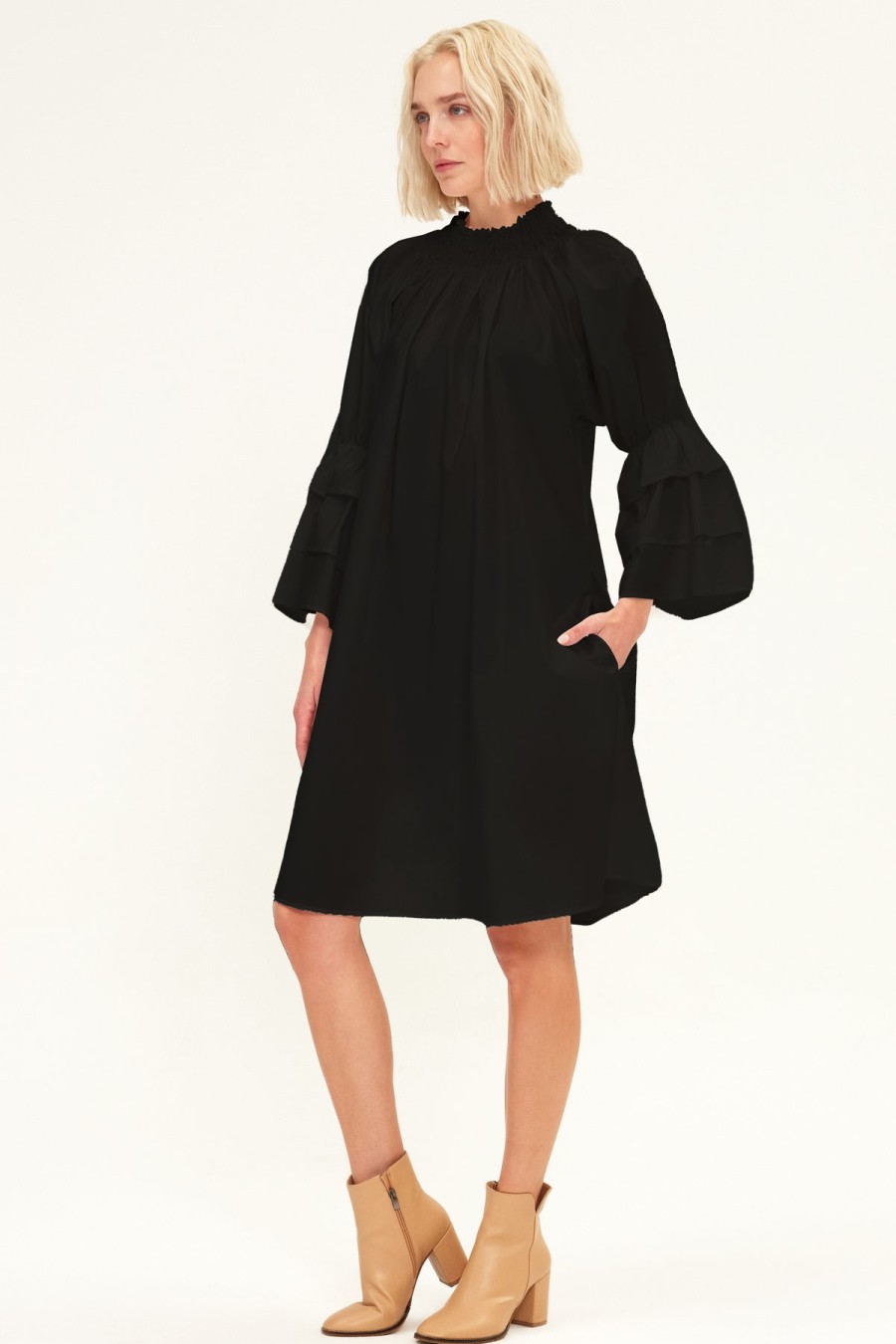 Clothing HARSHMAN | Daphne Dress In Black Poplin *Final Sale*