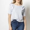 Clothing LILLA P | Ruffle Shoulder Crew Neck Tee In Light Blue *Final Sale*