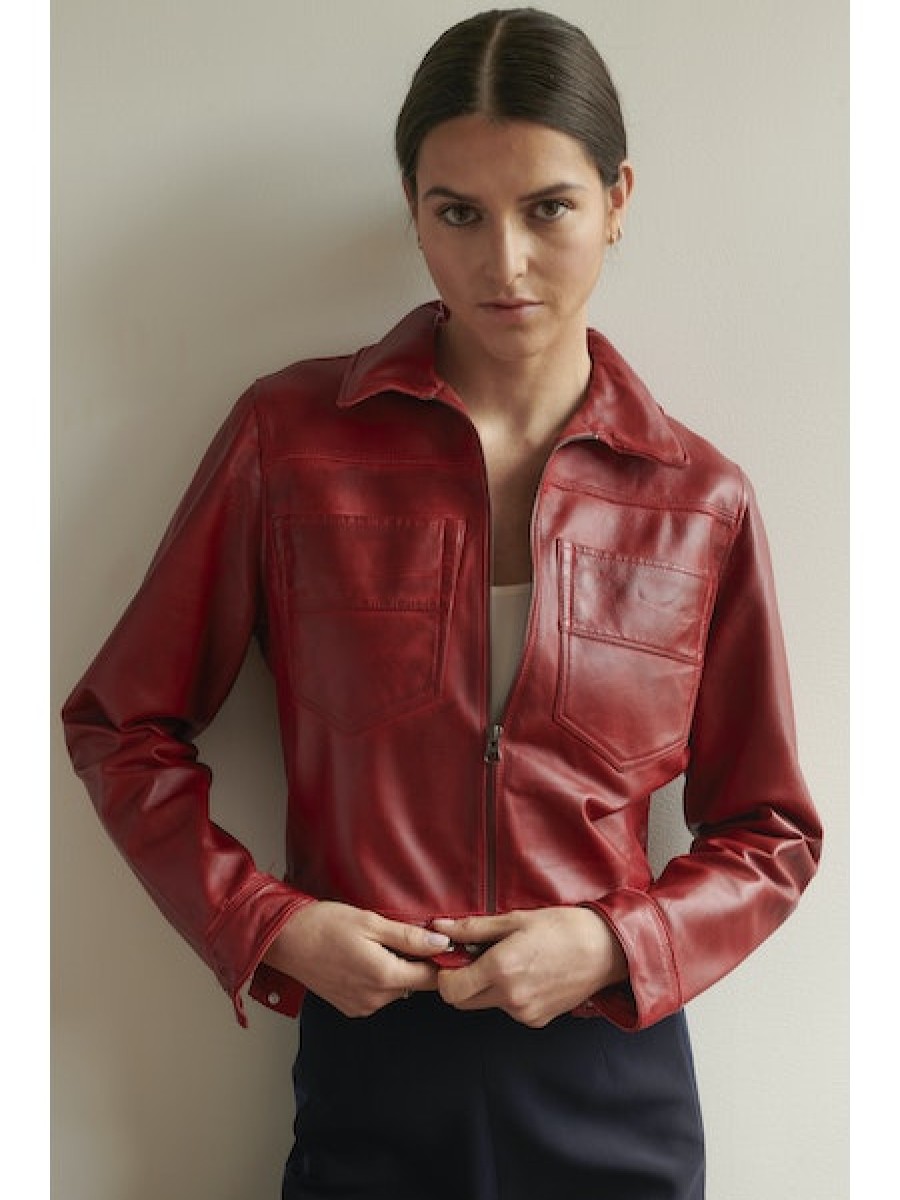 Clothing JAKETT | Hayden Waxed Leather Jacket In Vintage Red