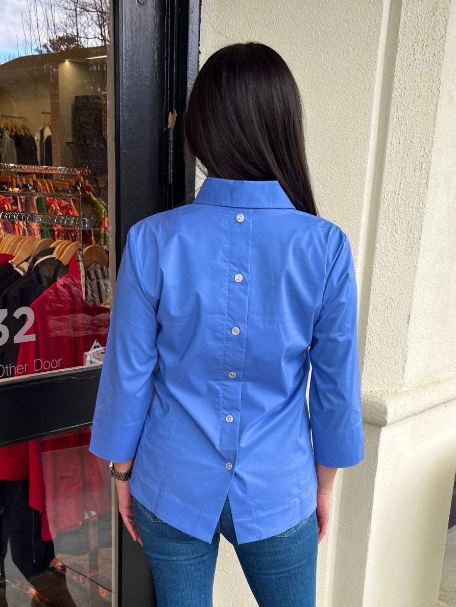 Clothing HINSON WU | Aileen 3/4 Sleeve Blouse In Sky Blue