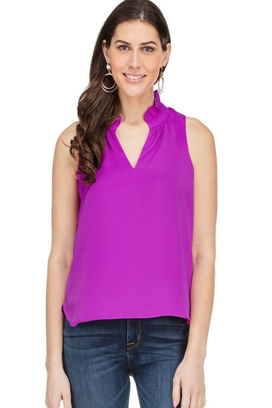 Clothing JADE | Ruffle Neckline Top In Orchid