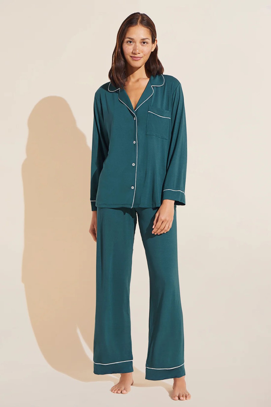 Clothing EBERJEY | Gisele Long Pj Set In Evergreen/Ivory