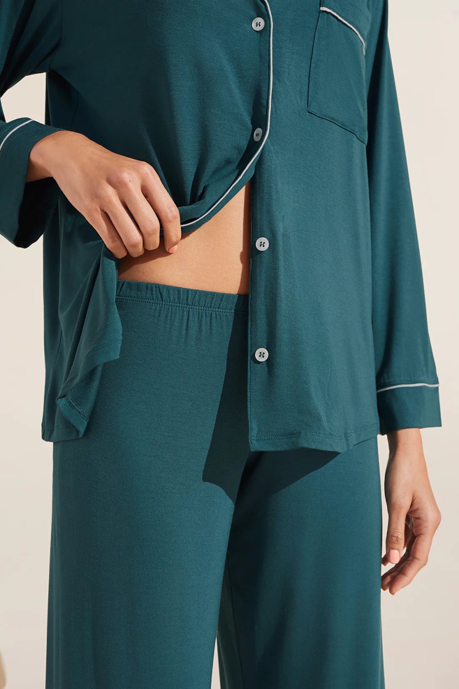 Clothing EBERJEY | Gisele Long Pj Set In Evergreen/Ivory