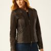 Clothing ECRU | Waxed Leather Zip Jacket In Mink