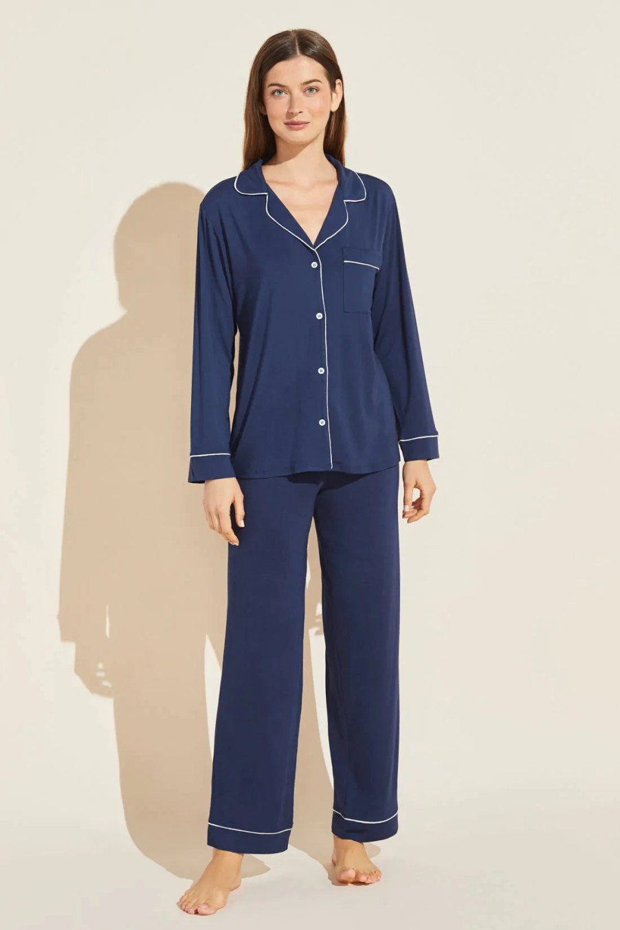 Clothing EBERJEY | Gisele Long Pj Set In Navy/Ivory