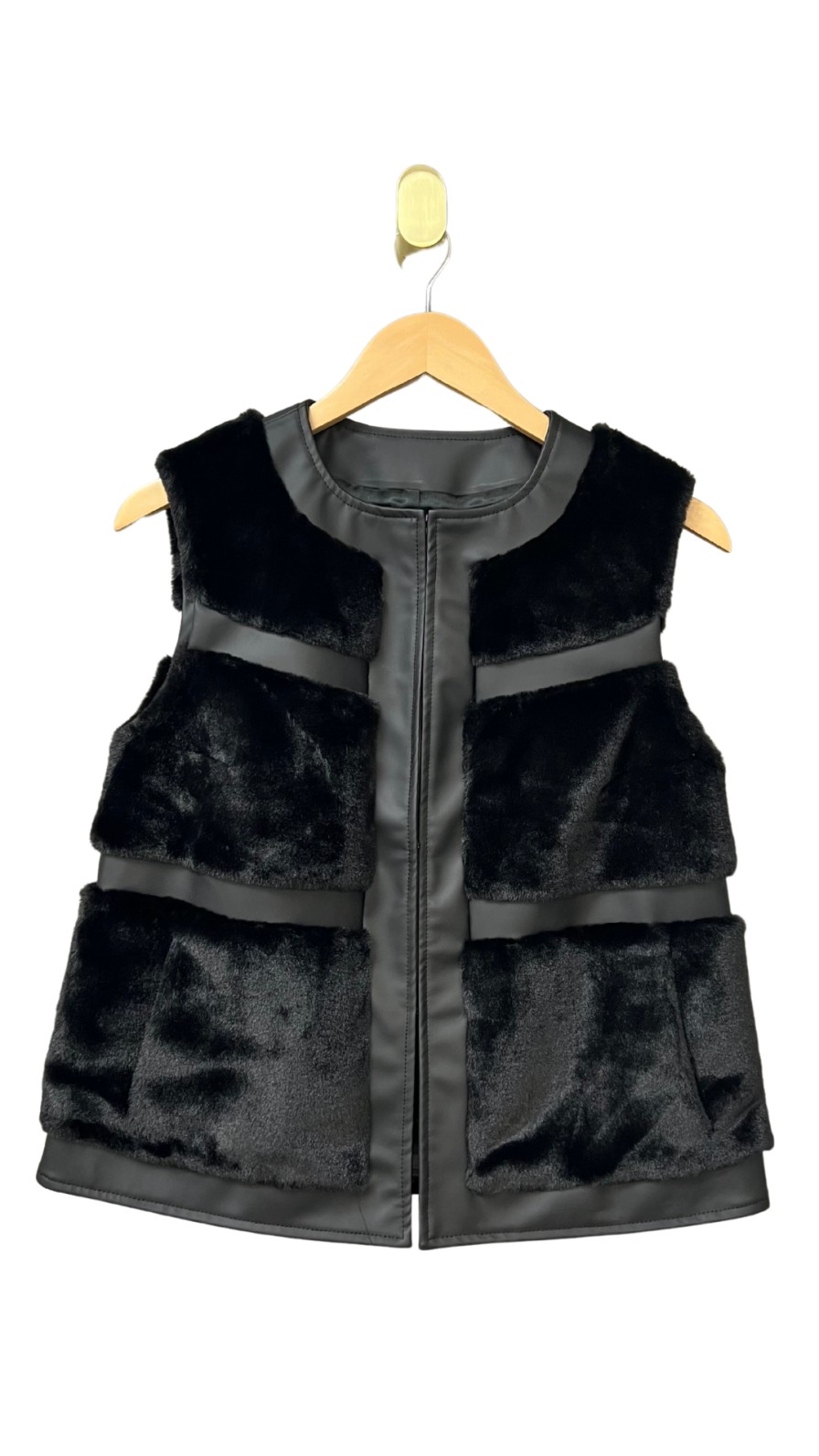 Clothing GLAMOURPUSS | Vegan Leather Trim Fur Vest In Black