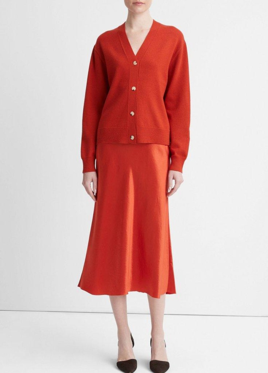 Clothing VINCE | Wool-Cashmere High Button Cardigan In Vermillion