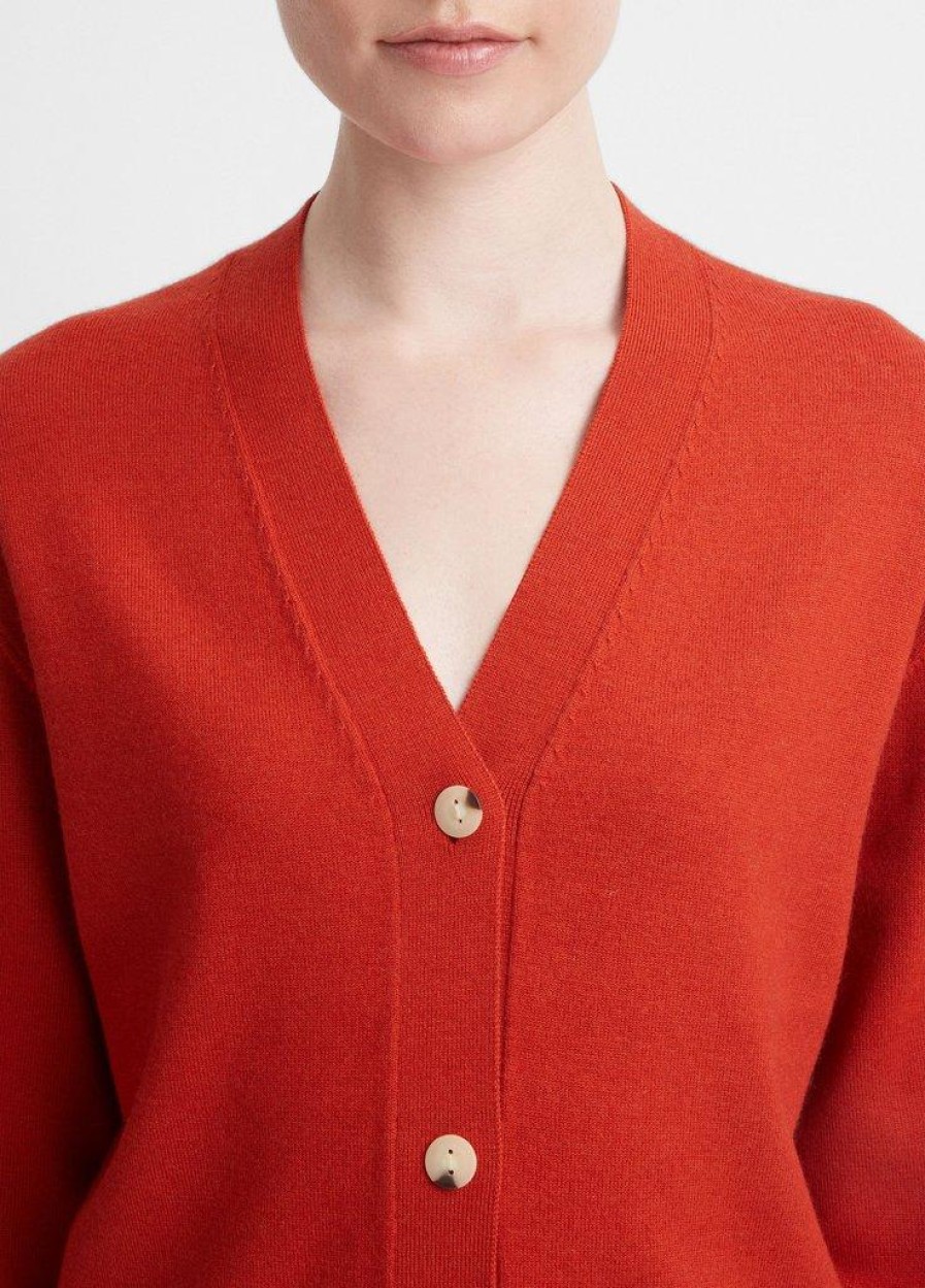 Clothing VINCE | Wool-Cashmere High Button Cardigan In Vermillion