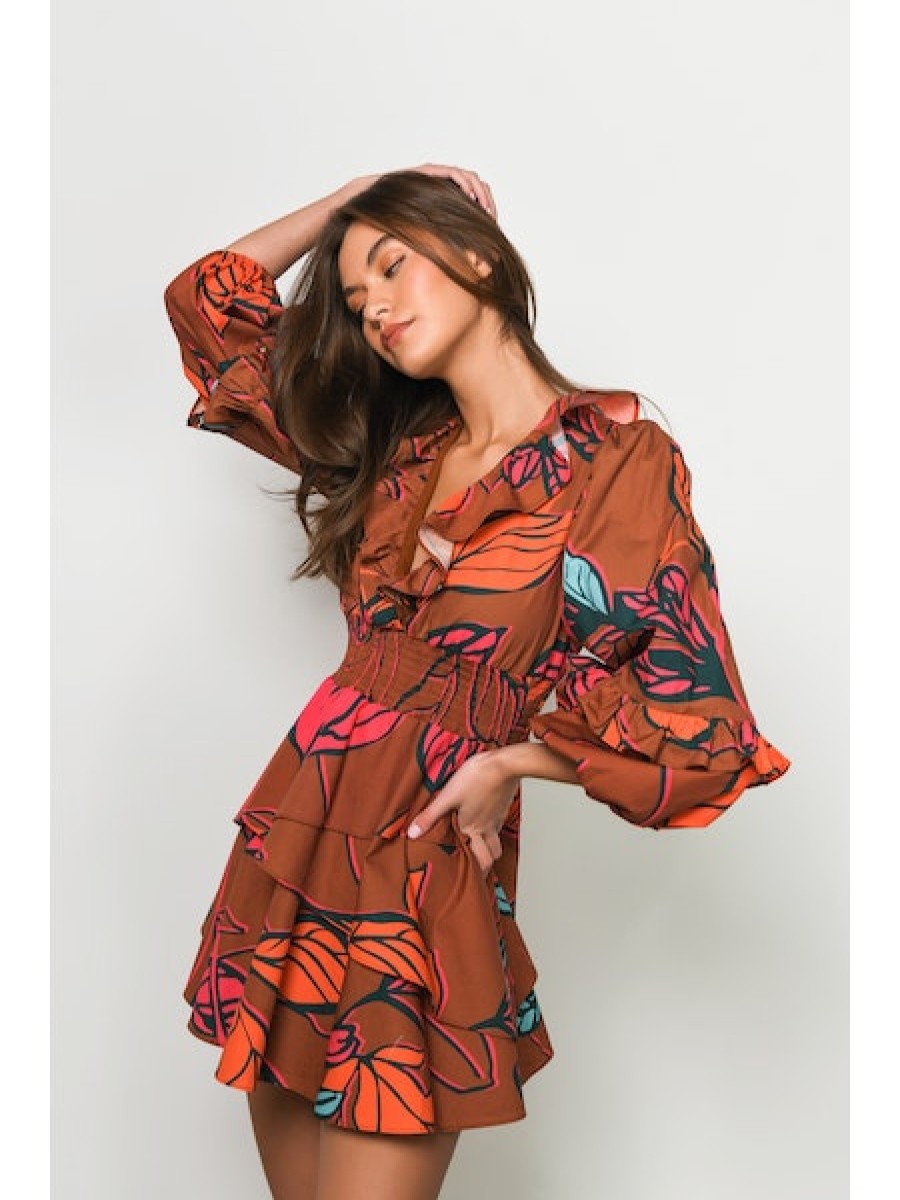 Clothing HUTCH | Breonna Dress In Copper Leaves