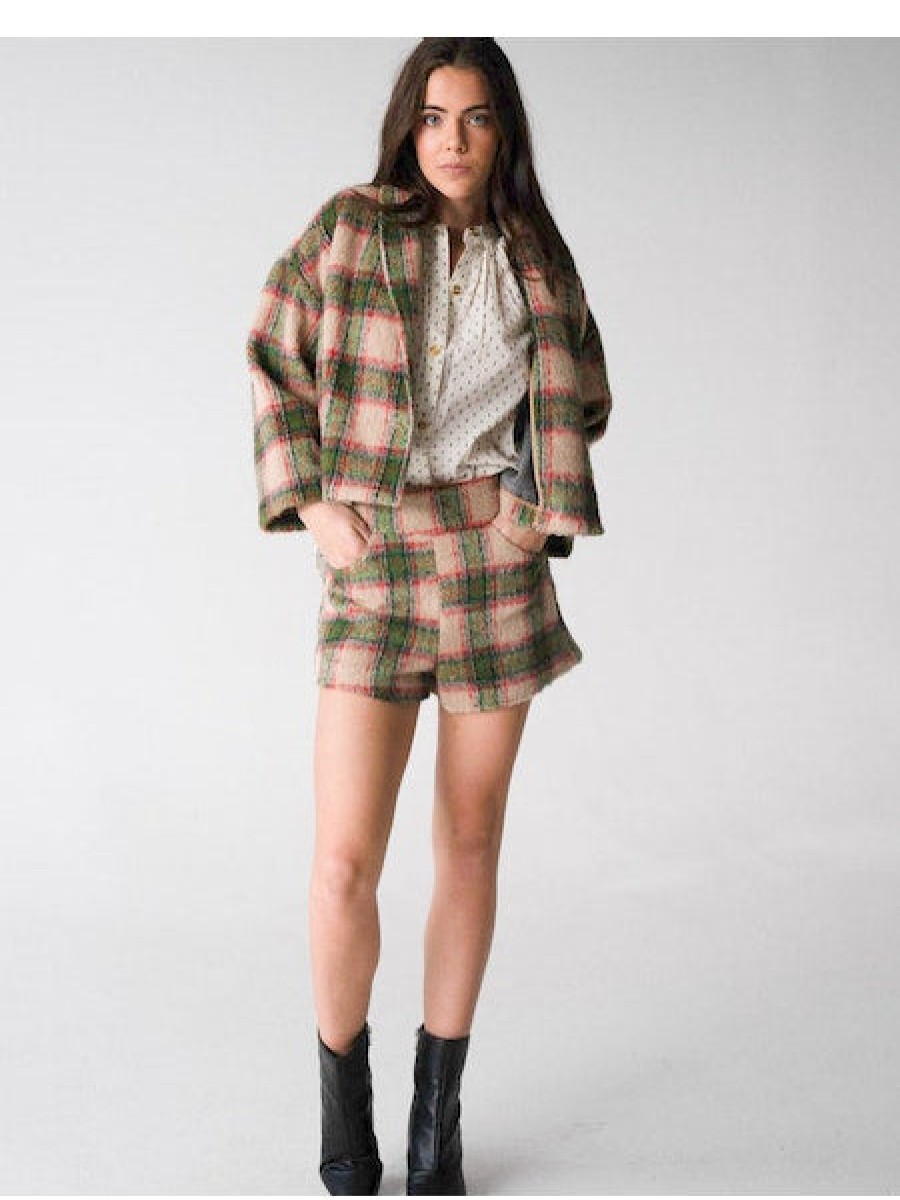 Clothing NEVER A WALLFLOWER | Shawl Collar Cropped Jacket In Plaid Mohair