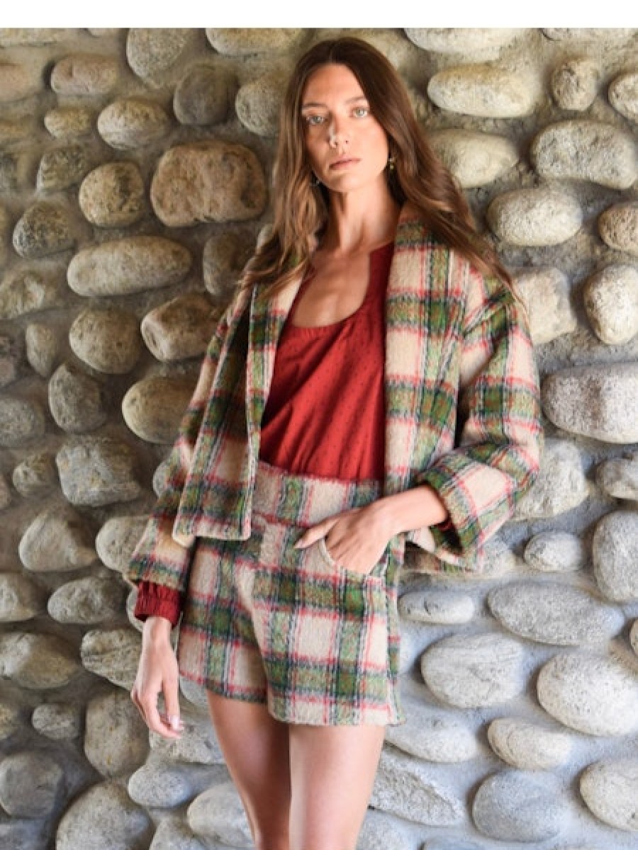 Clothing NEVER A WALLFLOWER | Shawl Collar Cropped Jacket In Plaid Mohair