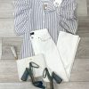 Clothing A SHIRT THING | Ava Stripe Blouse In Steel/White *Final Sale*