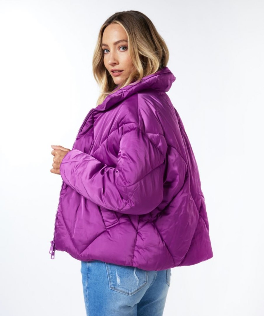 Clothing ESQUALO | Quilted Puffer Coat In Violet