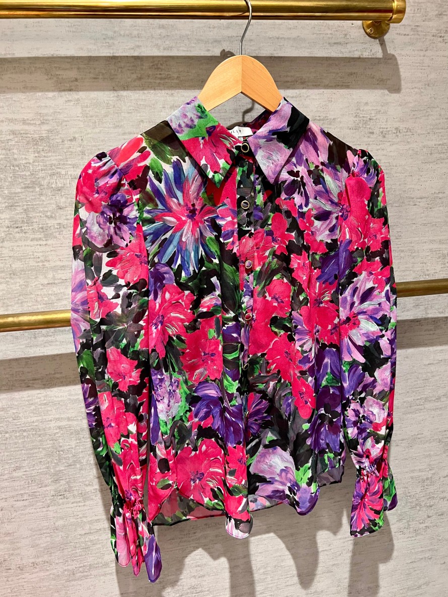 Clothing Milly | Lacey Floral Blouse In Purple Multi