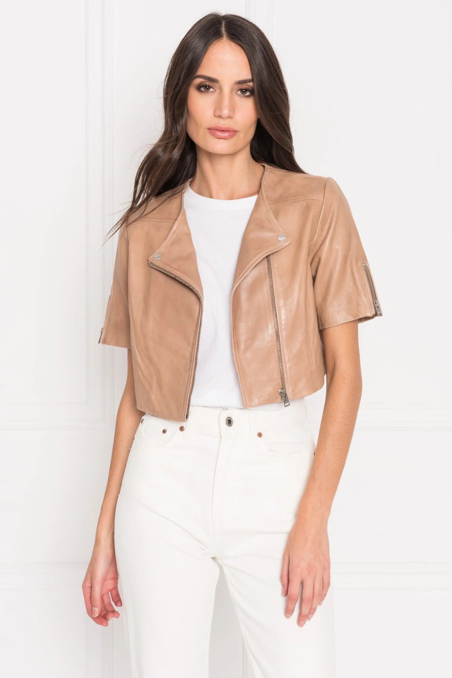 Clothing LAMARQUE | Kirsi Cropped Biker Jacket In Camel