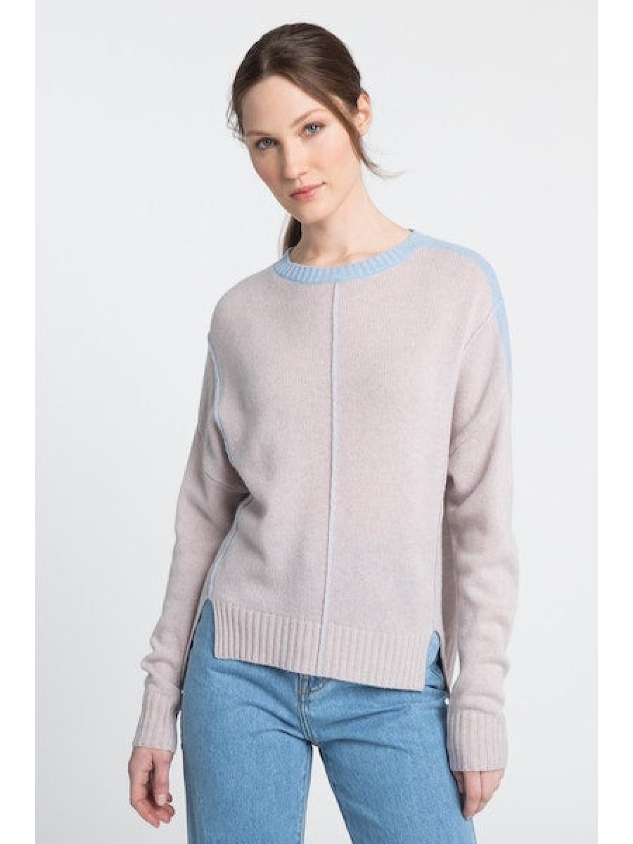 Clothing KINROSS CASHMERE | Exposed Seam High Low Sweater In Dune