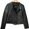 Clothing 11 UPTOWN | Collarless Leather Jacket In Black