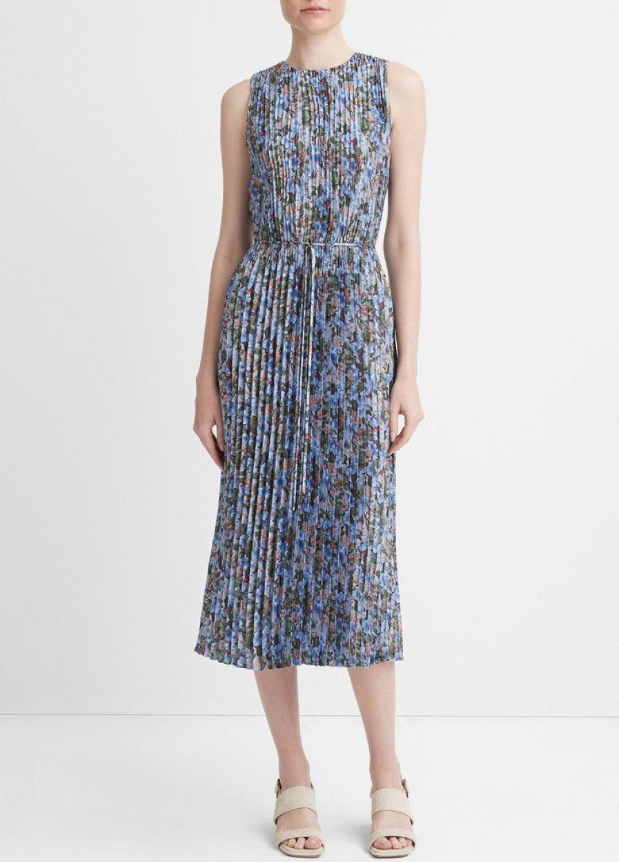 Clothing VINCE | Wild Primrose Pintuck-Pleated Dress In Pacific