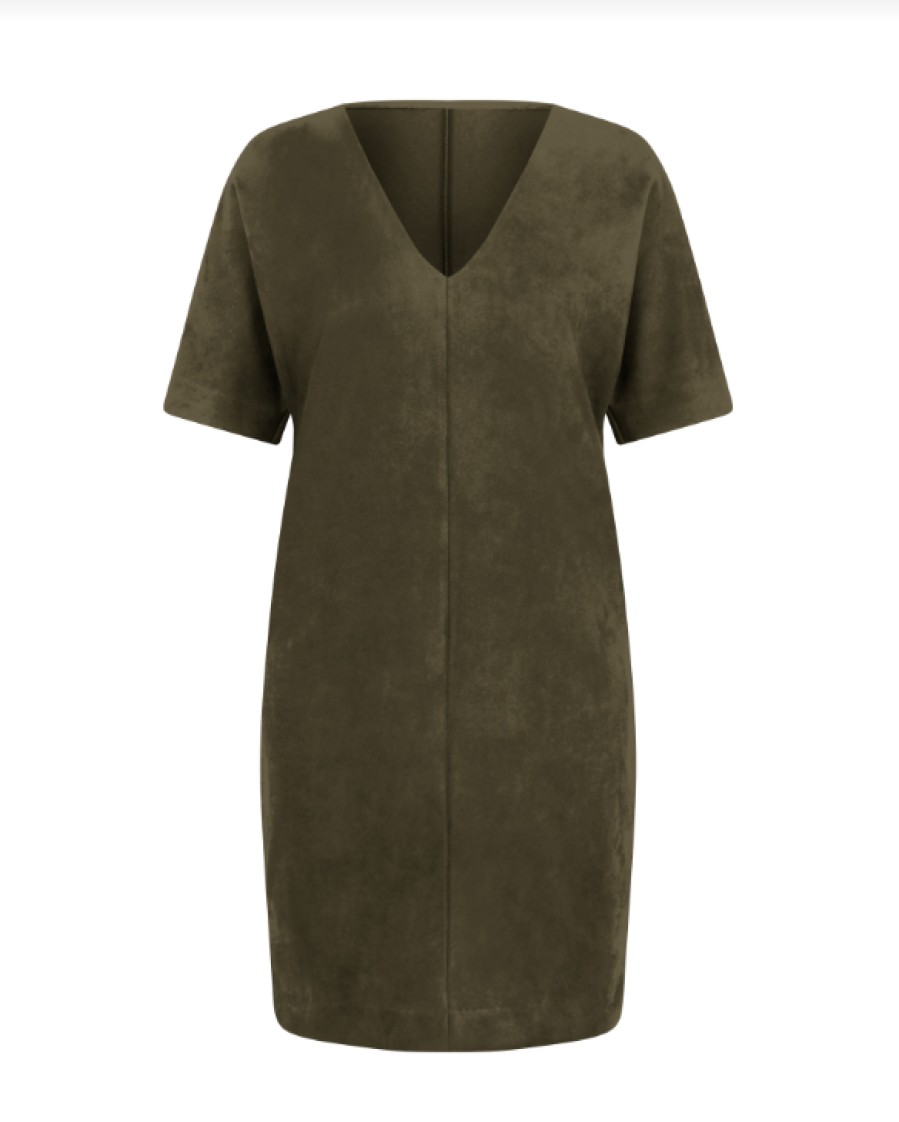 Clothing SPANX | Faux Suede V Neck Dress In Utility Green