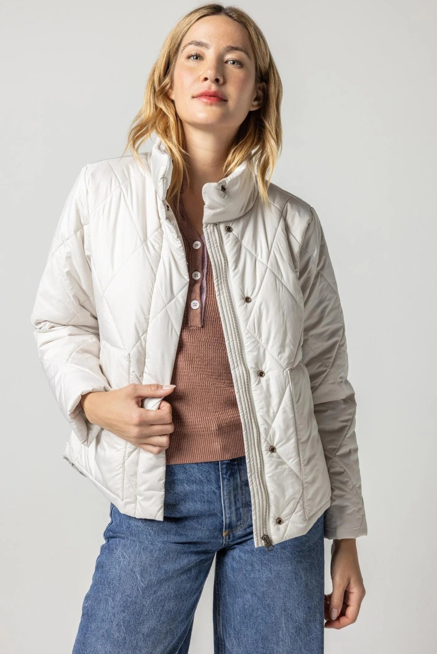 Clothing LILLA P | Shirttail Hem Zip Front Jacket In Opal