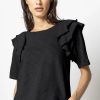 Clothing LILLA P | Ruffle Shoulder Crew Neck Tee In Black